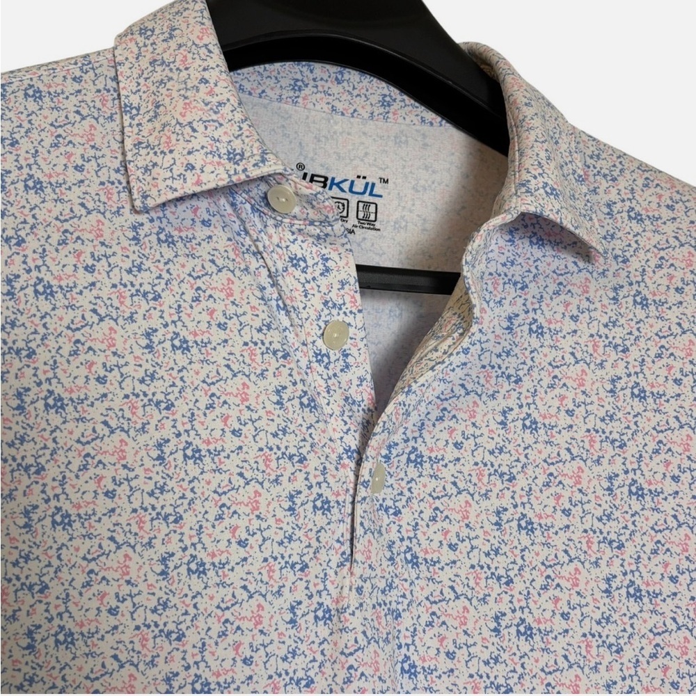 IBKUL Polo Shirt Men's Size XL UPF 50 All over Print Long Sleeve Golf Classic